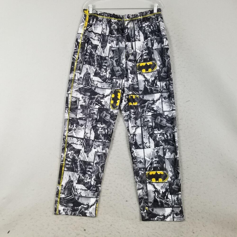 Batman Pajama Pants Mens Large Black Comic Print Lounge Sleepwear Drawstring